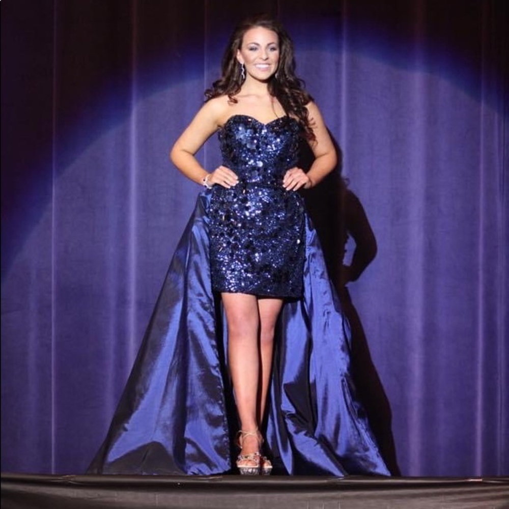 Navy Sequin High Low Jovani Gown